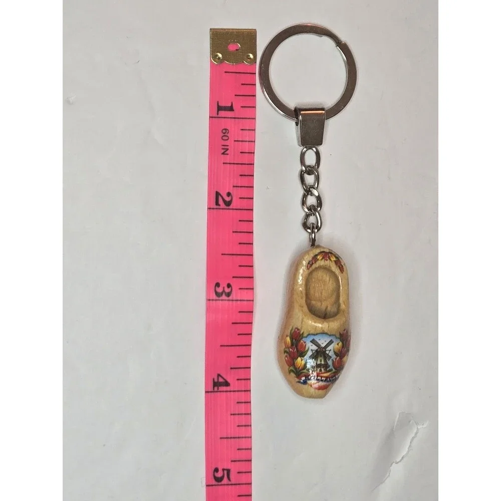 Varnished Tulip Wooden Shoe Keychain Windmill Holland #2